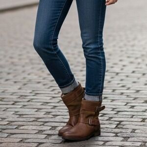 Aldo Ankle Booties Women's Sz 8.5 Faux Fur Straps Buckle Block Heel Cozy Winter